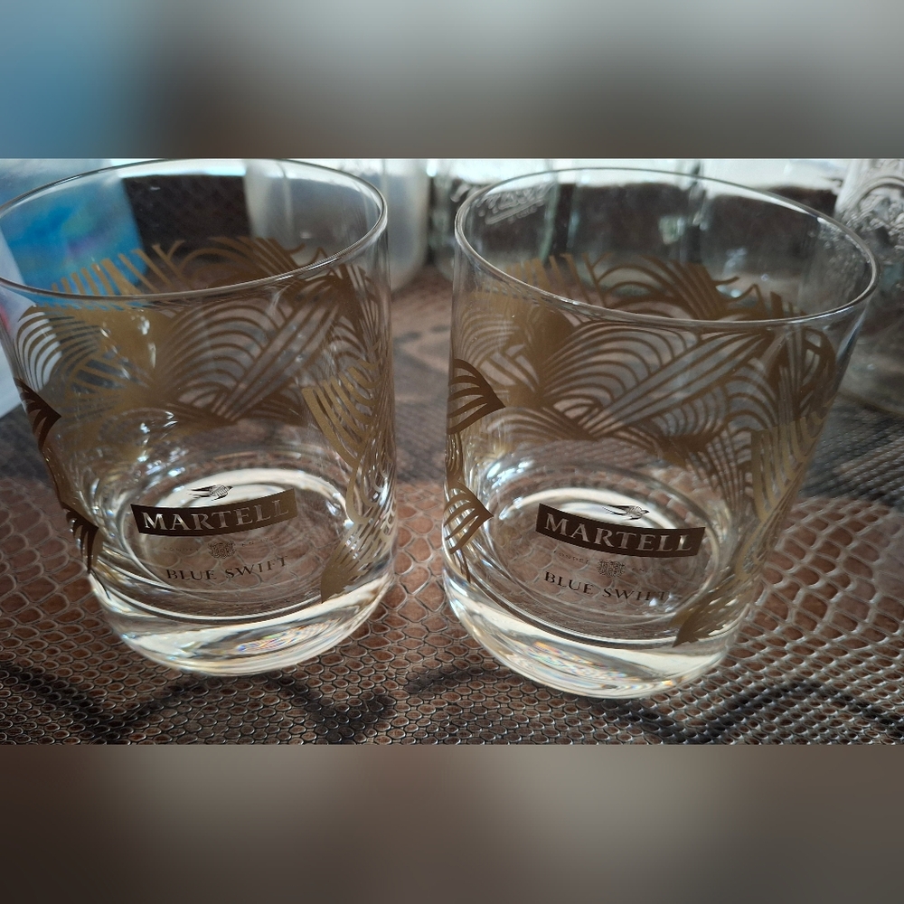 Martell Blue Swift Designed Whiskey Glasses Set Of 2